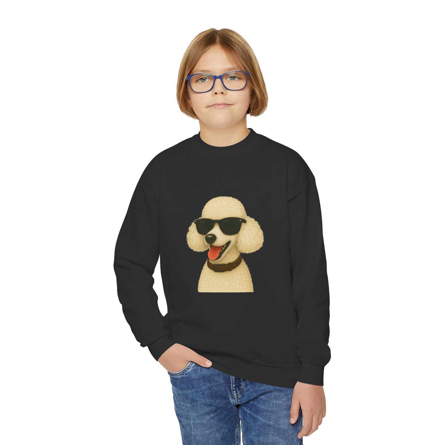 White Poodle Wearing Sunglasses - Youth Crewneck Sweatshirt