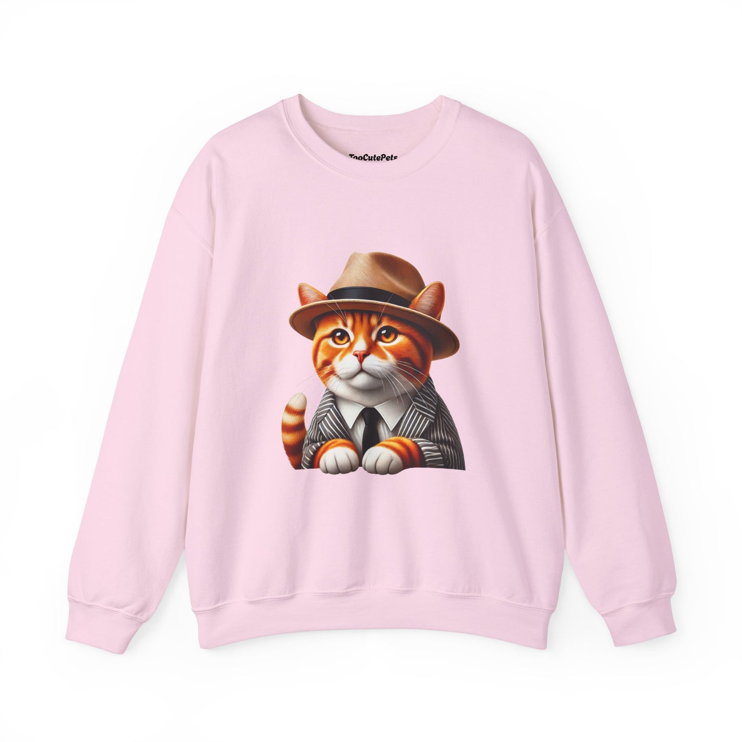 Tabby Cat Wearing A Fedora And Suit - Adult Crewneck Sweatshirt - Too Cute Pets