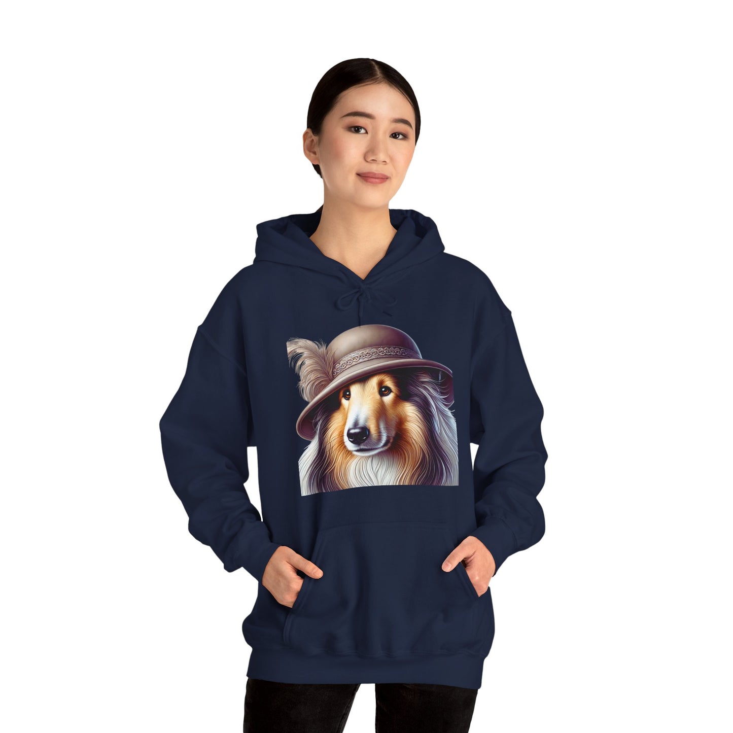 Collie Wearing Cloche Hat - Adult Hoodie - Too Cute Pets