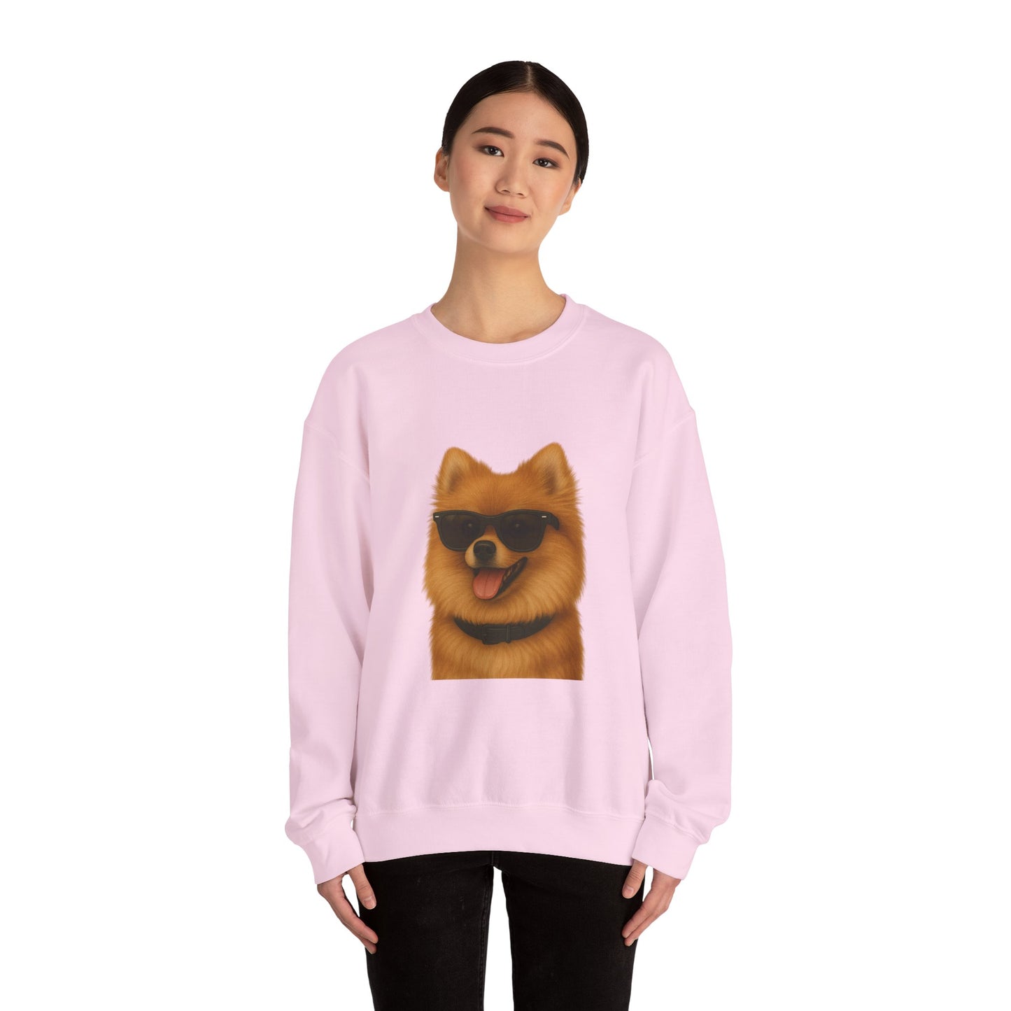 Pomeranian Wearing Sunglasses - Adult Crewneck Sweatshirt