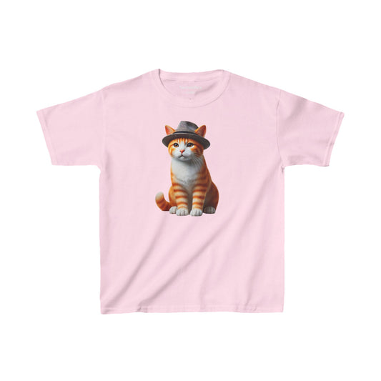 Tabby Kitten Wearing Fedora Hat Youth T-Shirt - Too Cute Pets