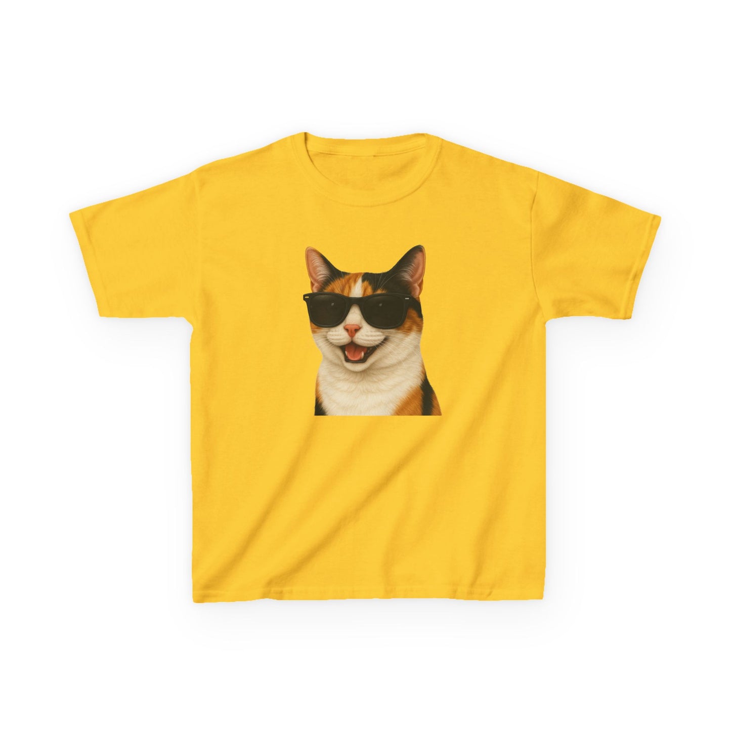 Calico Shorthair Cat Wearing Sunglasses Kids Tee