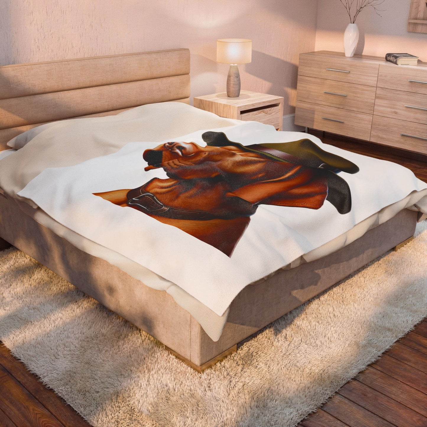 Vizsla Wearing a Campaign Hat - Sherpa Blanket