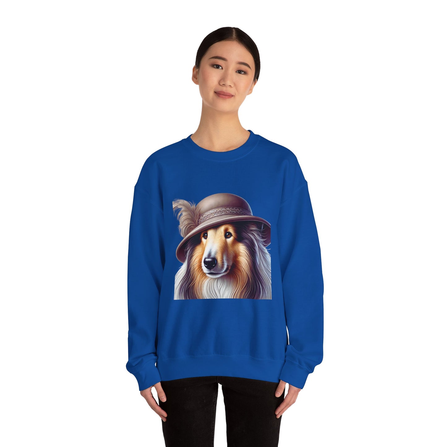 Collie Wearing Cloche Hat - Adult Crewneck Sweatshirt - Too Cute Pets