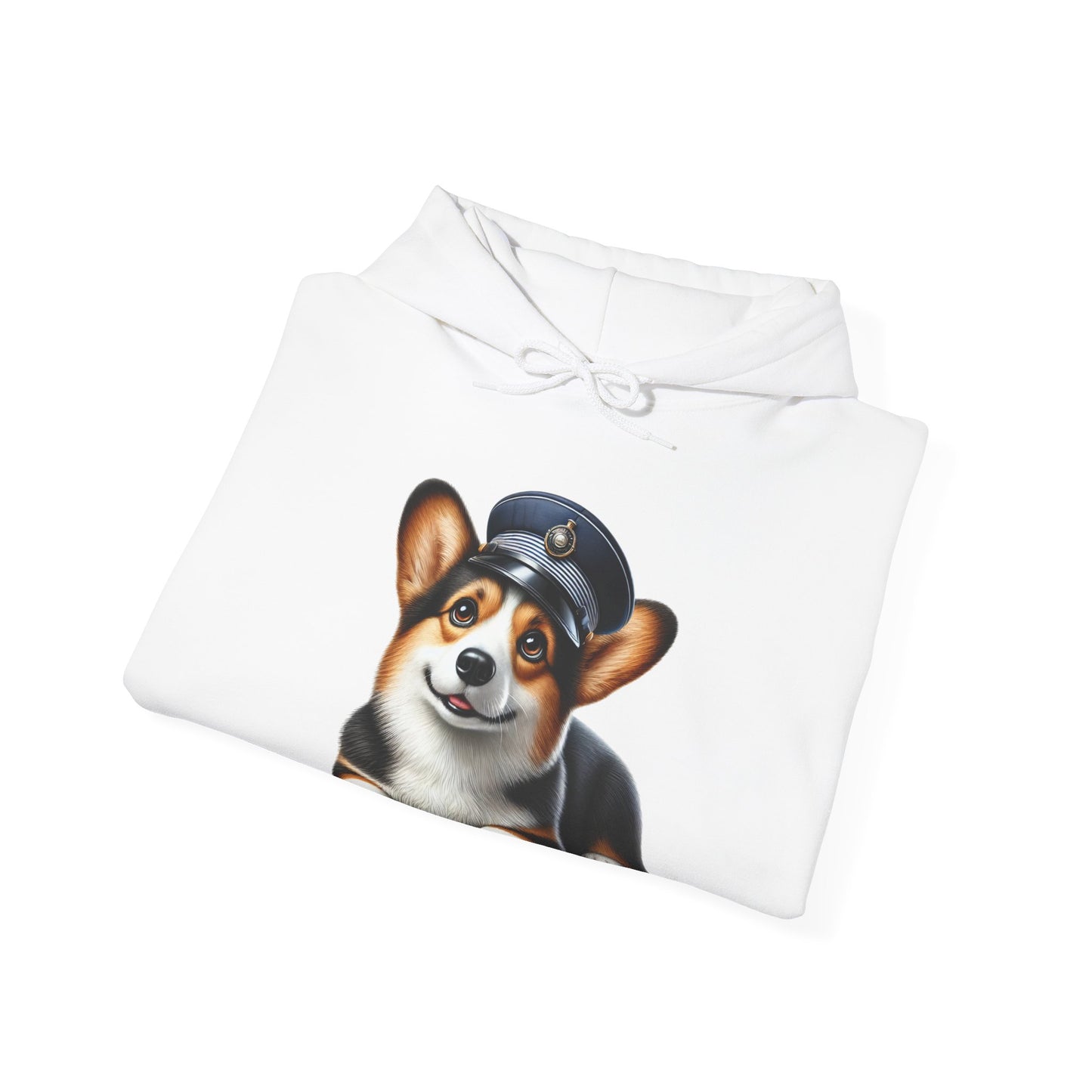Cute Corgi Wearing A Train Conductors Hat - Adult Hoodie - Too Cute Pets