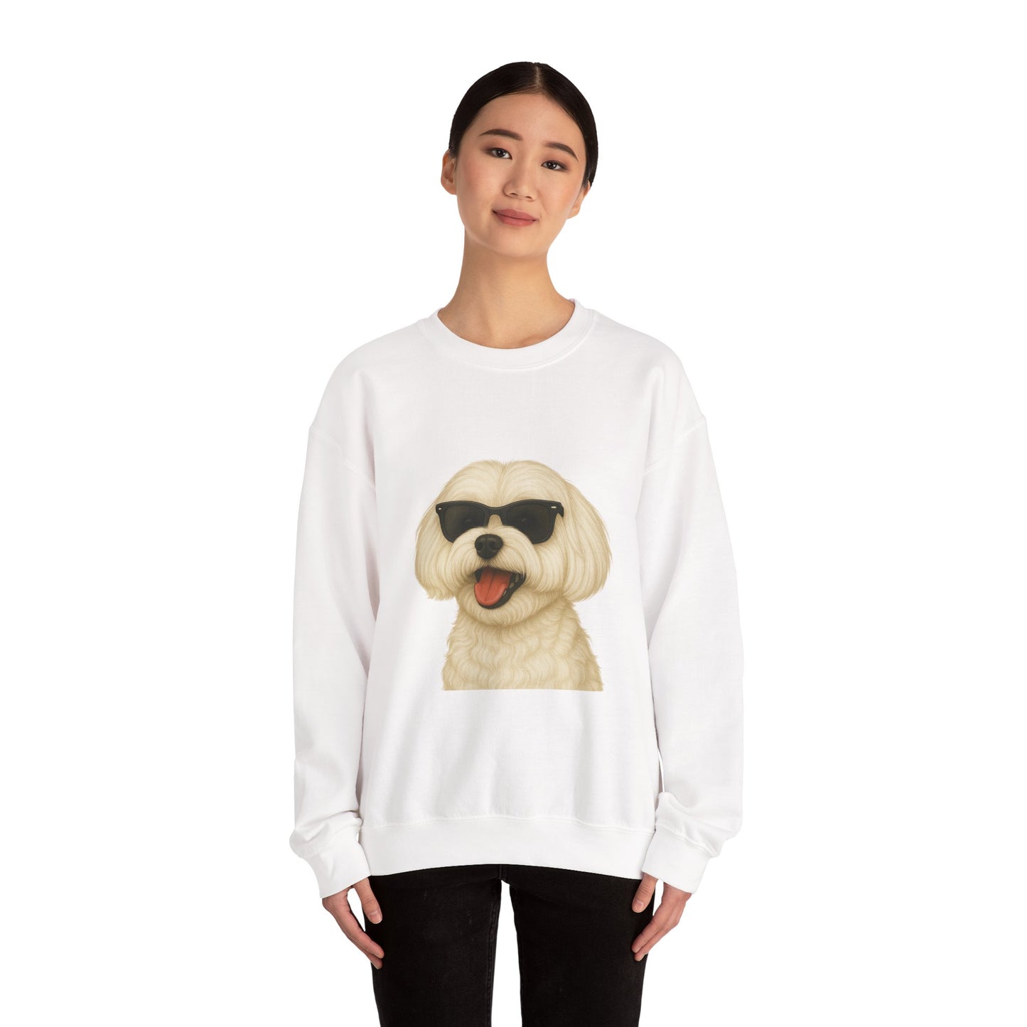 Maltese Wearing Sunglasses - Adult Crewneck Sweatshirt