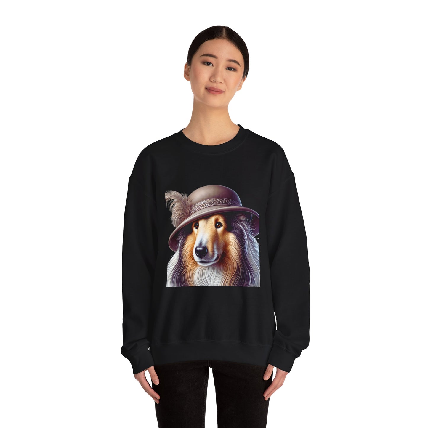 Collie Wearing Cloche Hat - Adult Crewneck Sweatshirt - Too Cute Pets