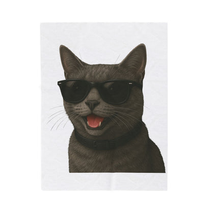 Gray Cat Wearing Sunglasses - Sherpa Blanket