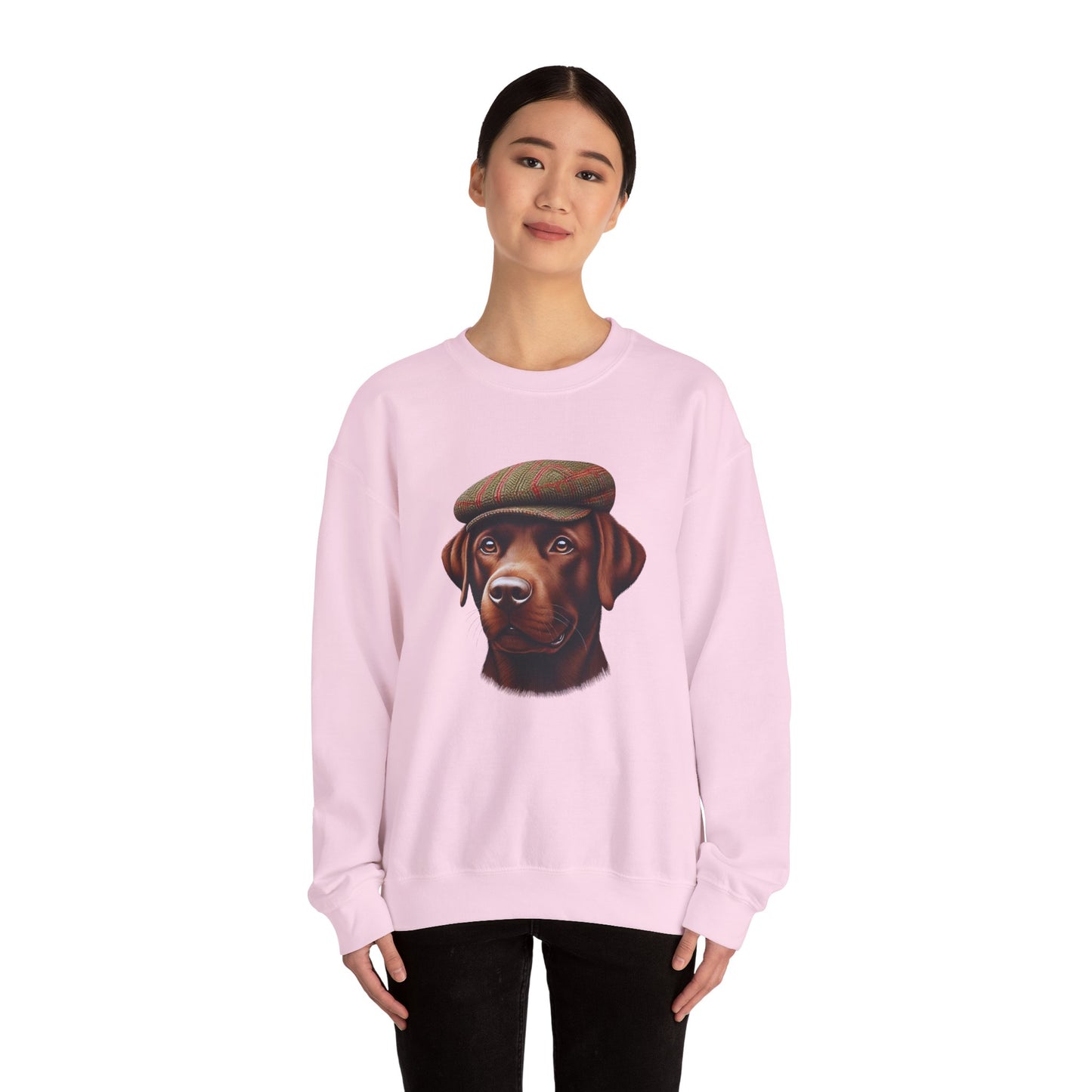 Brown Labrador Wearing Tweed Flat Cap- Adult Crewneck Sweatshirt - Too Cute Pets