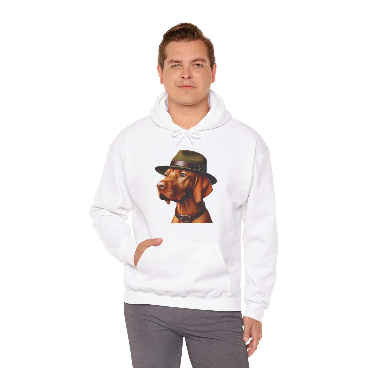 Dashing Vizsla Wearing Campaign Hat - Adult Hoodie - Too Cute Pets