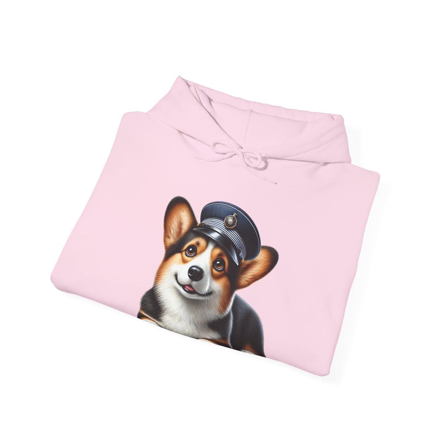 Cute Corgi Wearing A Train Conductors Hat - Adult Hoodie - Too Cute Pets