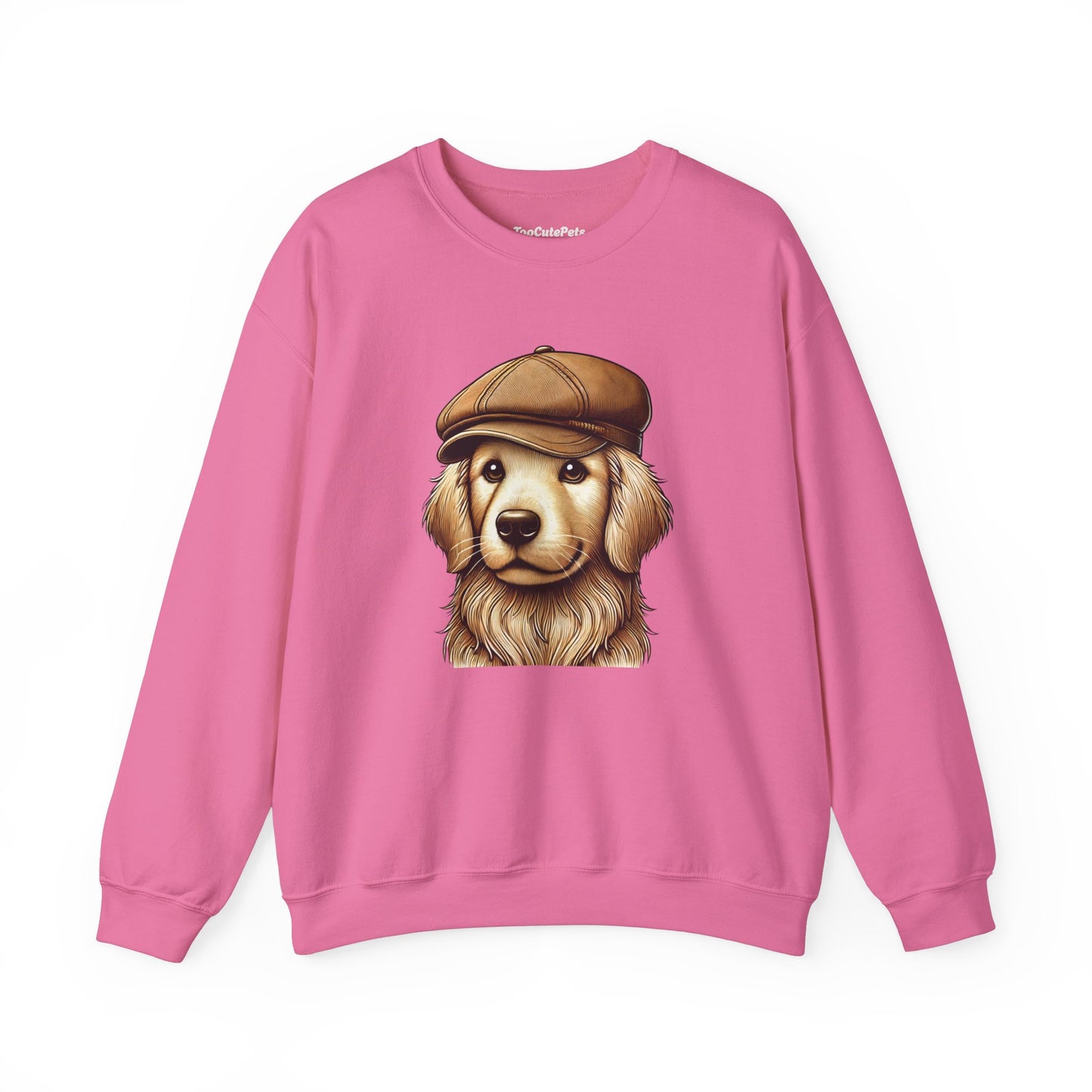 Golden Retriever In Newsboy Hat - Adult Crewneck Sweatshirt - Too Cute Pets