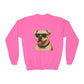 American Bulldog Portrait Youth Crewneck Sweatshirt with Sunglasses Design