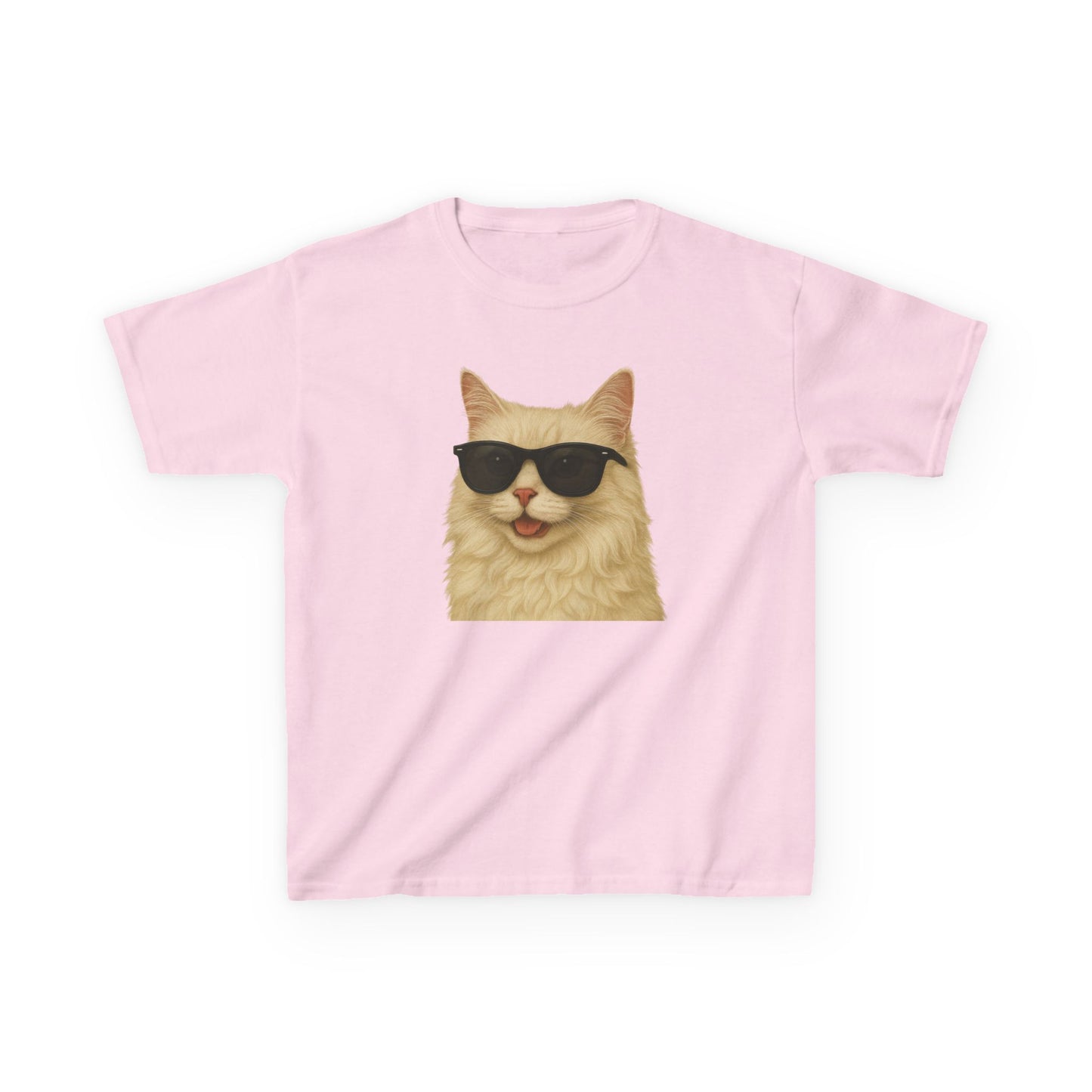 Cream Longhair Cat Wearing Sunglasses Kids Tee