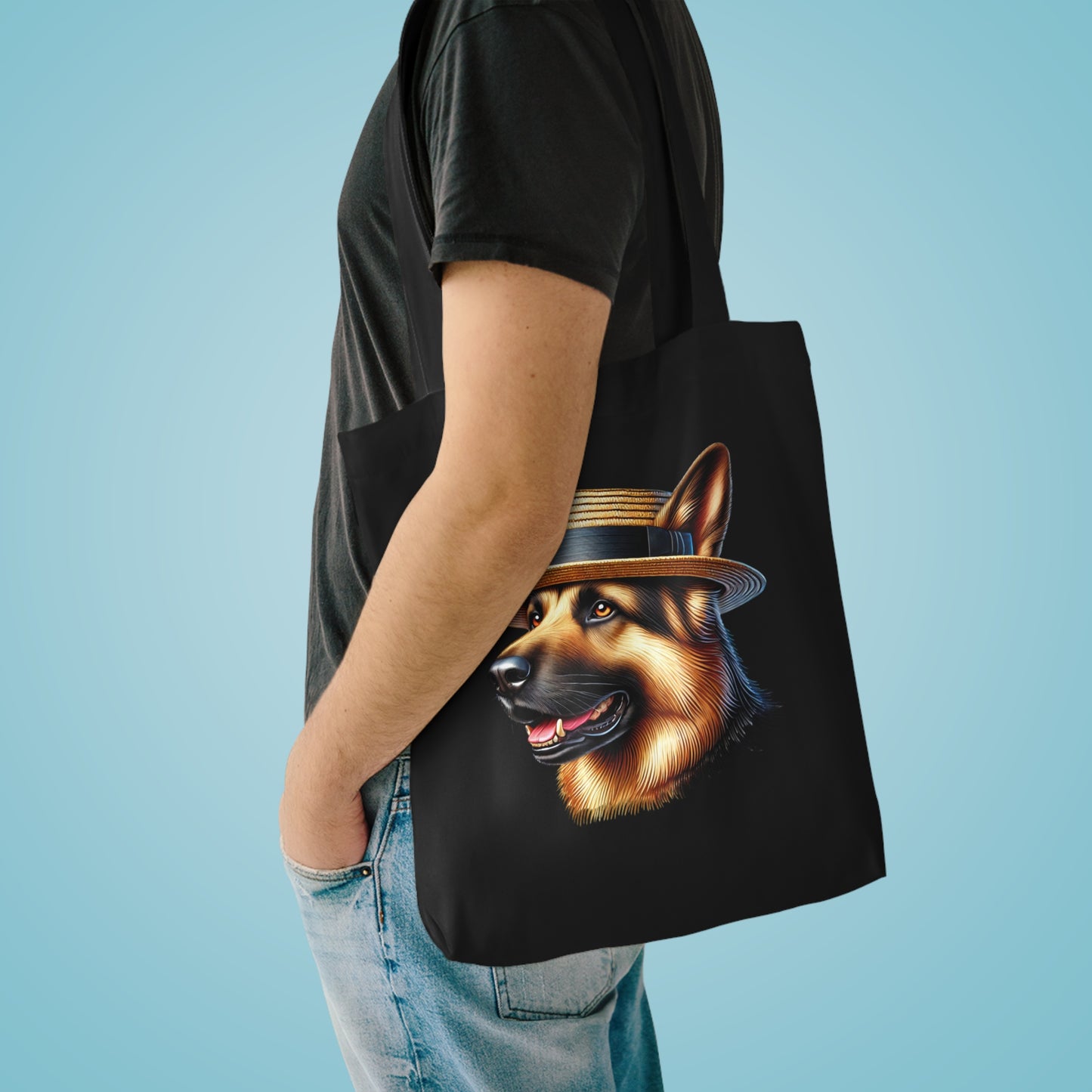 German Shepherd Wearing a Boater Hat - Cotton Tote Bag