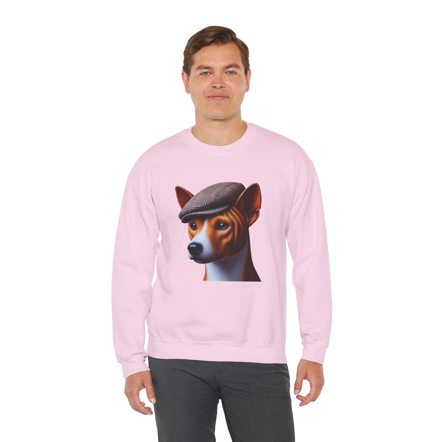 Basenji Wearing Tweed Flat Cap - Adult Crewneck Sweatshirt - Too Cute Pets