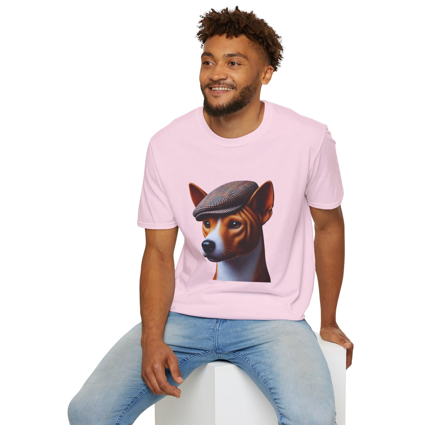 Basenji Wearing Tweed Flat Cap - Adult T-Shirt - Too Cute Pets