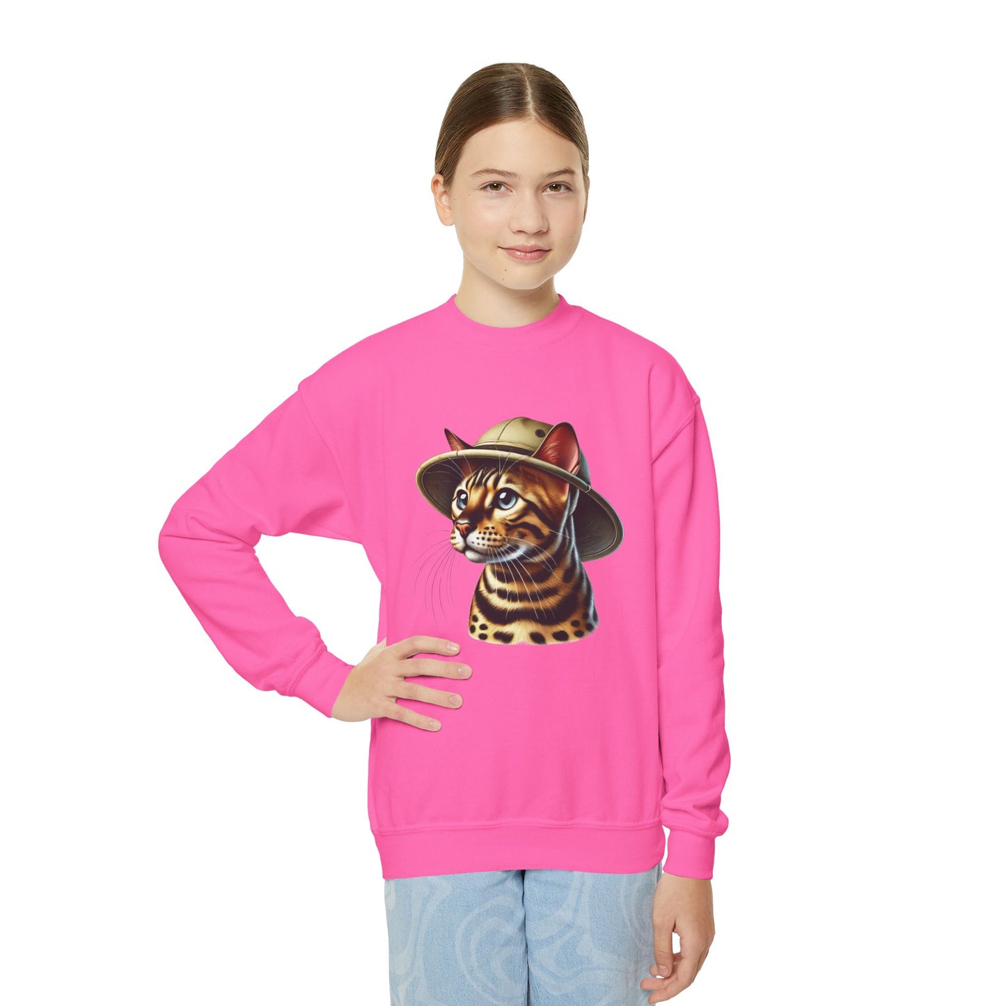 Bengal Cat Safari Hat - Youth Sweatshirt - Too Cute Pets