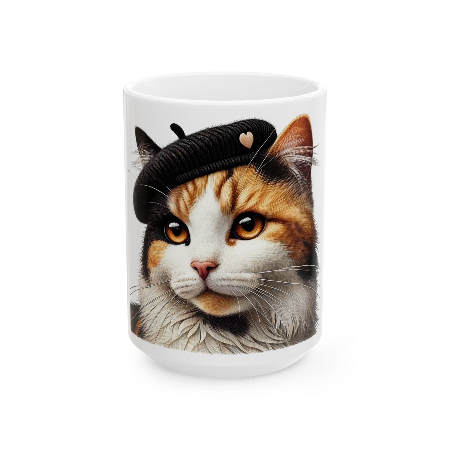Calico Cat Wearing a Beret - Ceramic Mug