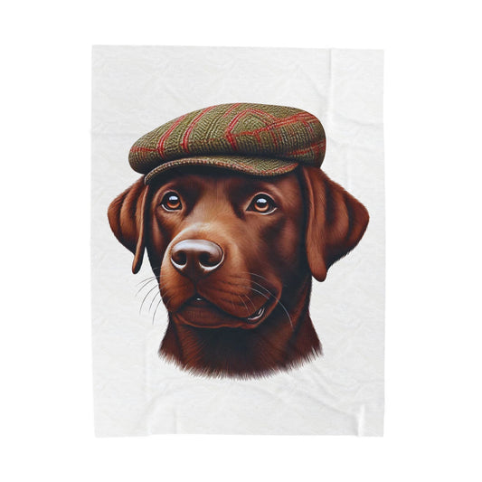 Labrador Wearing a Tweed Flat Cap - Sherpa Blanket
