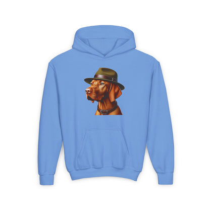 Vizsla Wearing Campaign Hat Hoodie - Youth Sweatshirt - Too Cute Pets