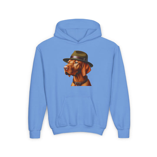 Vizsla Wearing Campaign Hat Hoodie - Youth Sweatshirt - Too Cute Pets