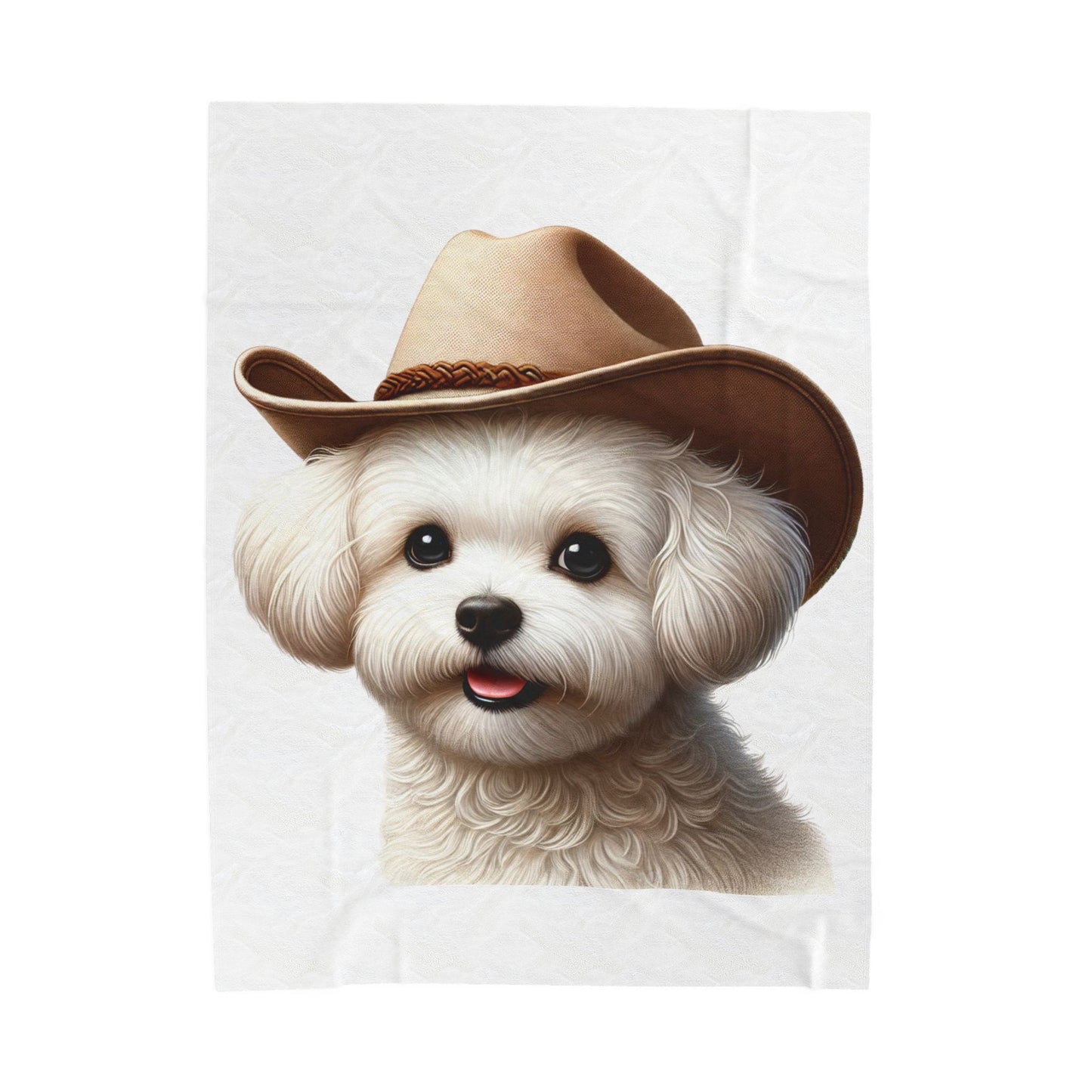 Maltese Wearing a Cowgirl Hat - Sherpa Blanket