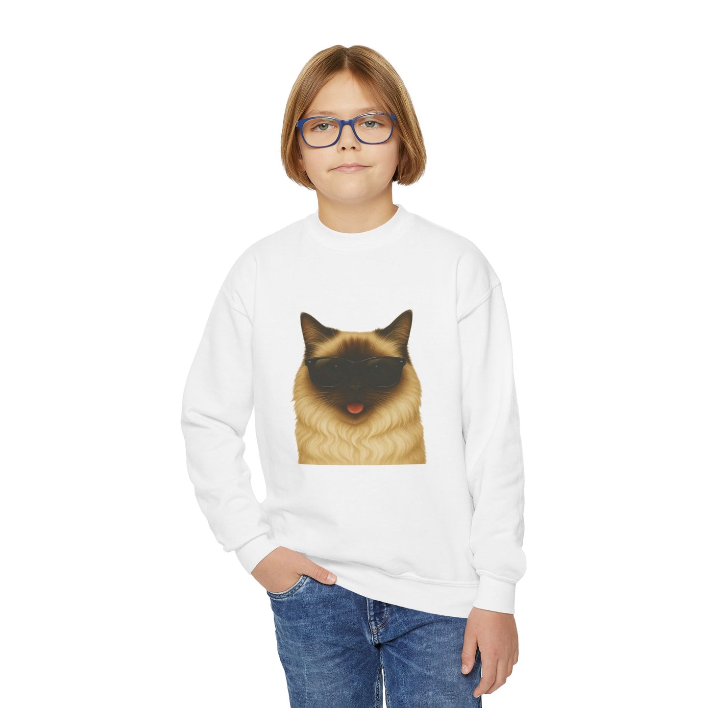 Ragdoll Cat Wearing Sunglasses - Youth Crewneck Sweatshirt