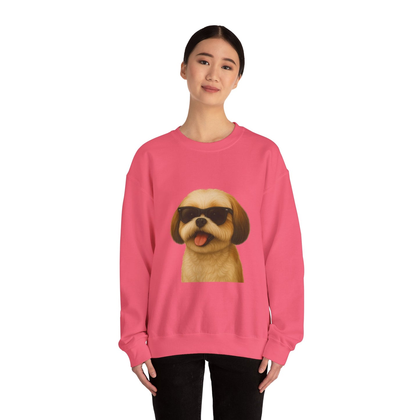 Shih Tzu Wearing Sunglasses - Adult Crewneck Sweatshirt