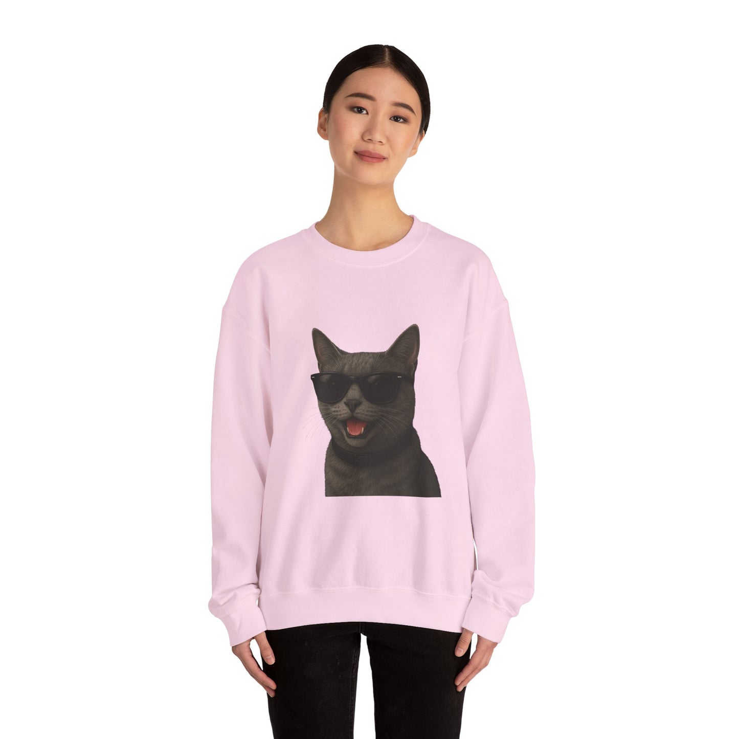 Gray Cat Wearing Sunglasses - Adult Crewneck Sweatshirt