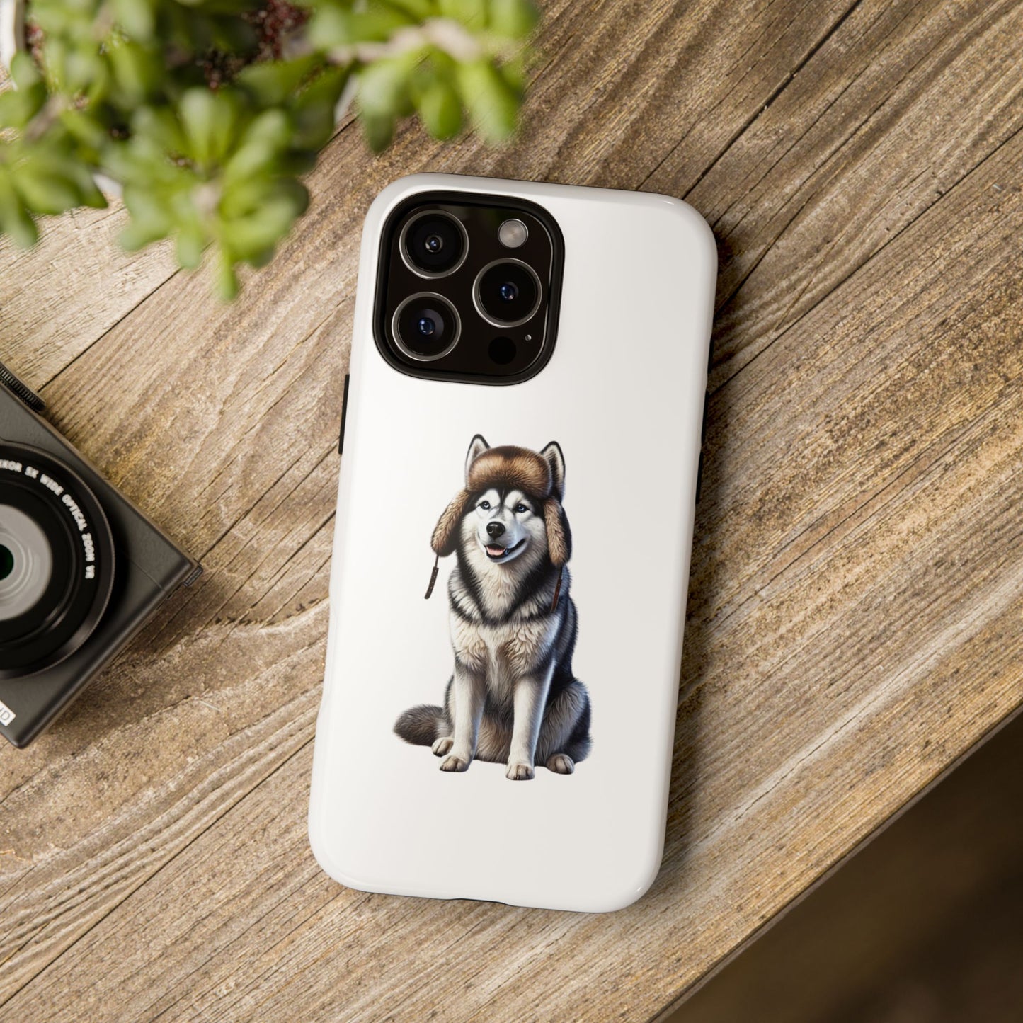 Husky Wearing a Fur Hunter Hat - Tough Phone Case