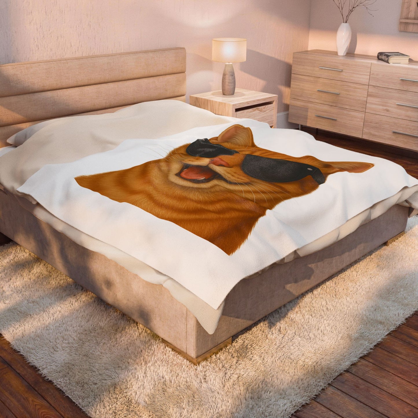 Orange Tabby Cat Wearing Sunglasses - Sherpa Blanket