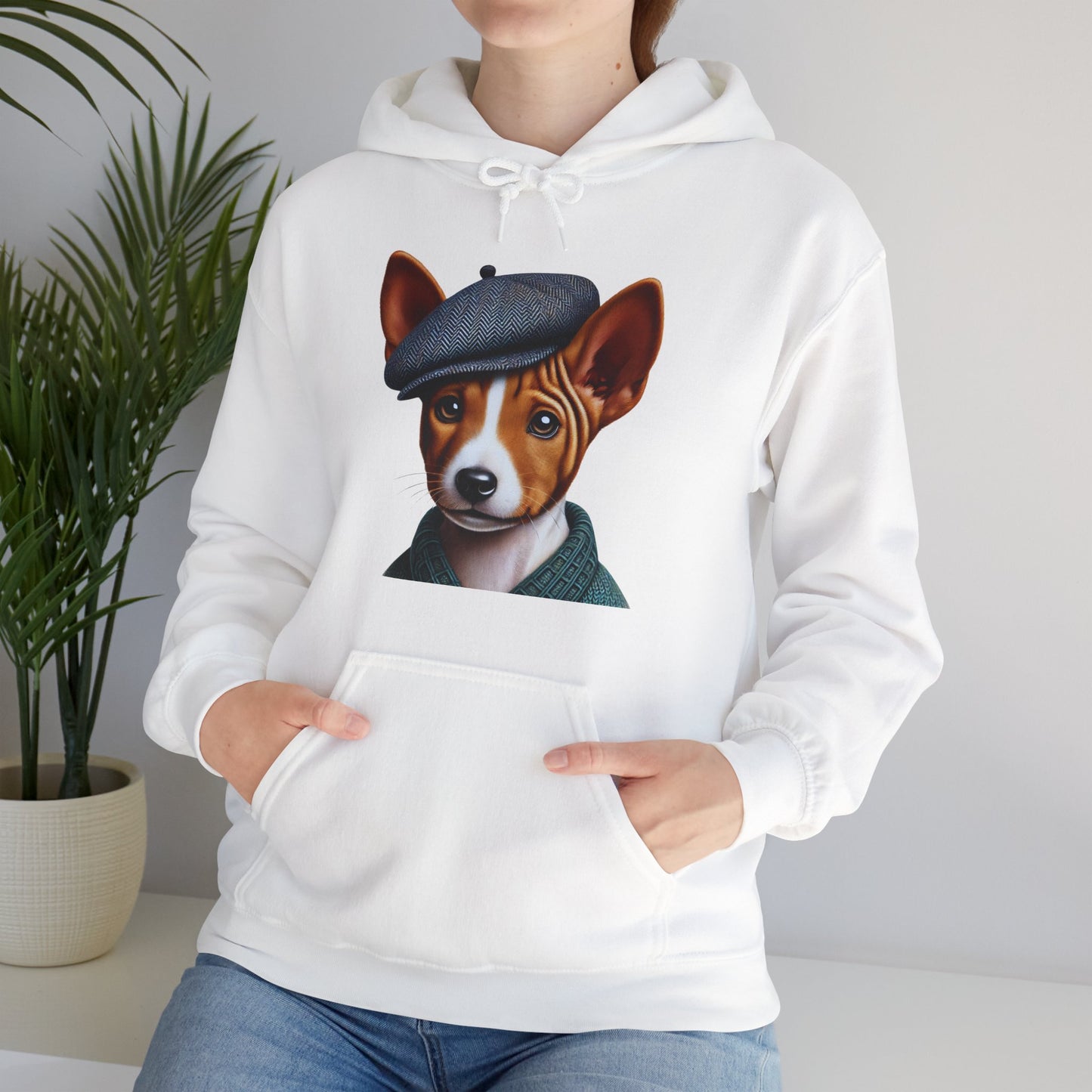 Cute Basenji Pup Wearing A Tweed Flat Cap - Adult Hoodie - Too Cute Pets