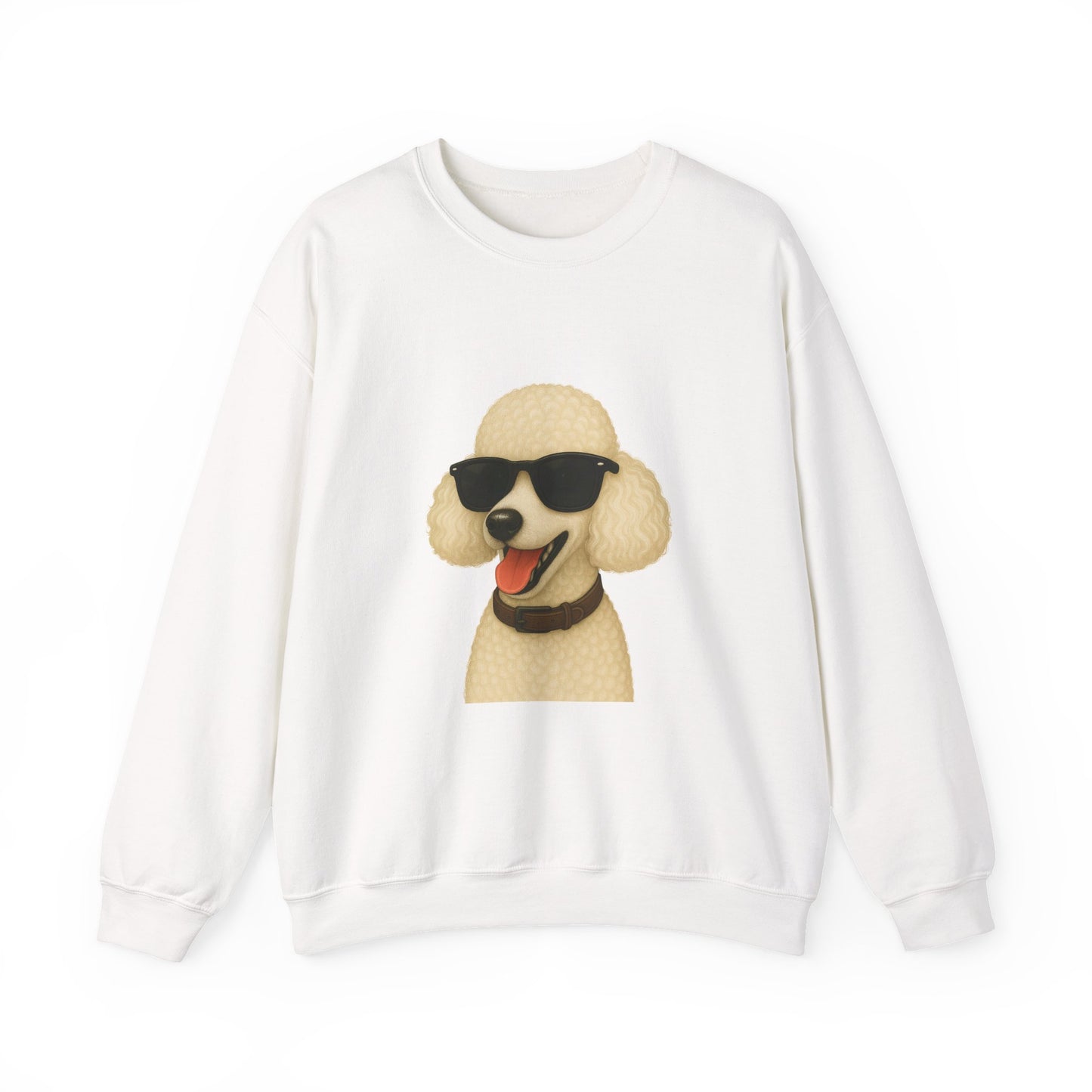 White Poodle Wearing Sunglasses - Adult Crewneck Sweatshirt