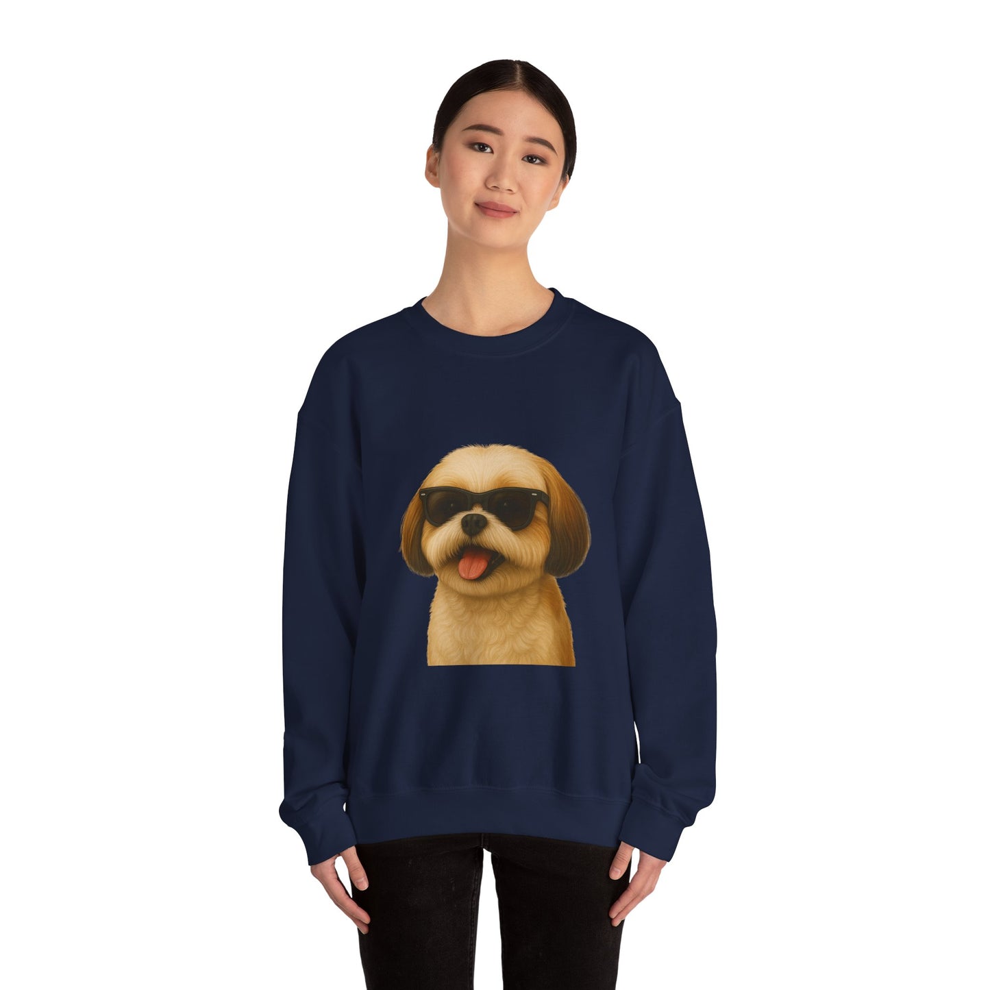 Shih Tzu Wearing Sunglasses - Adult Crewneck Sweatshirt