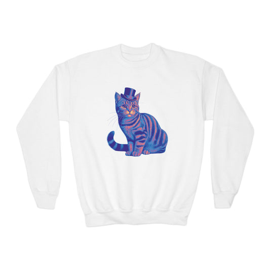 Tabby Wearing Top Hat (Multi-color) -  Youth Sweatshirt - Too Cute Pets Collection