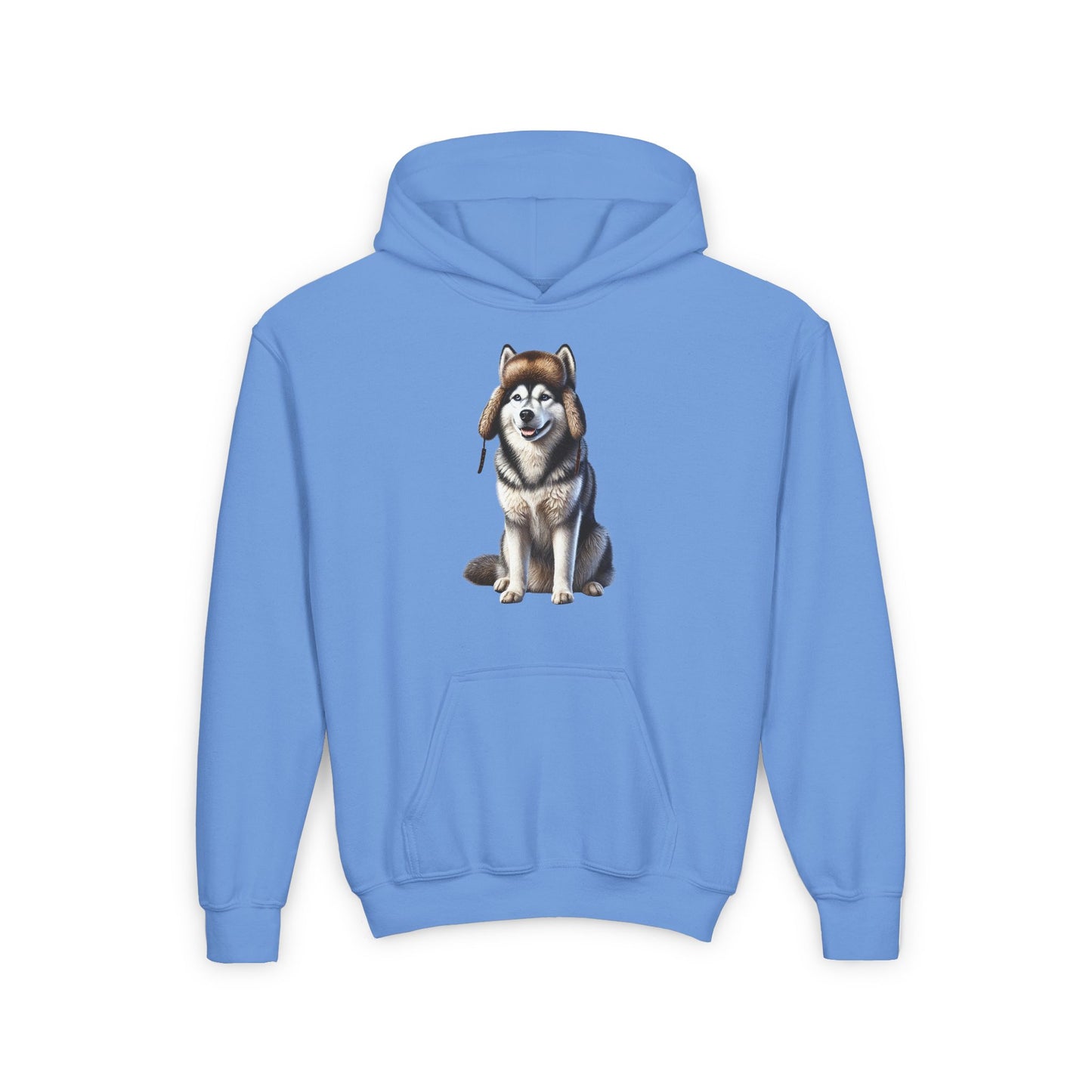 Husky Wearing Fur Trappers Hat - Youth Hoodie - Too Cute Pets