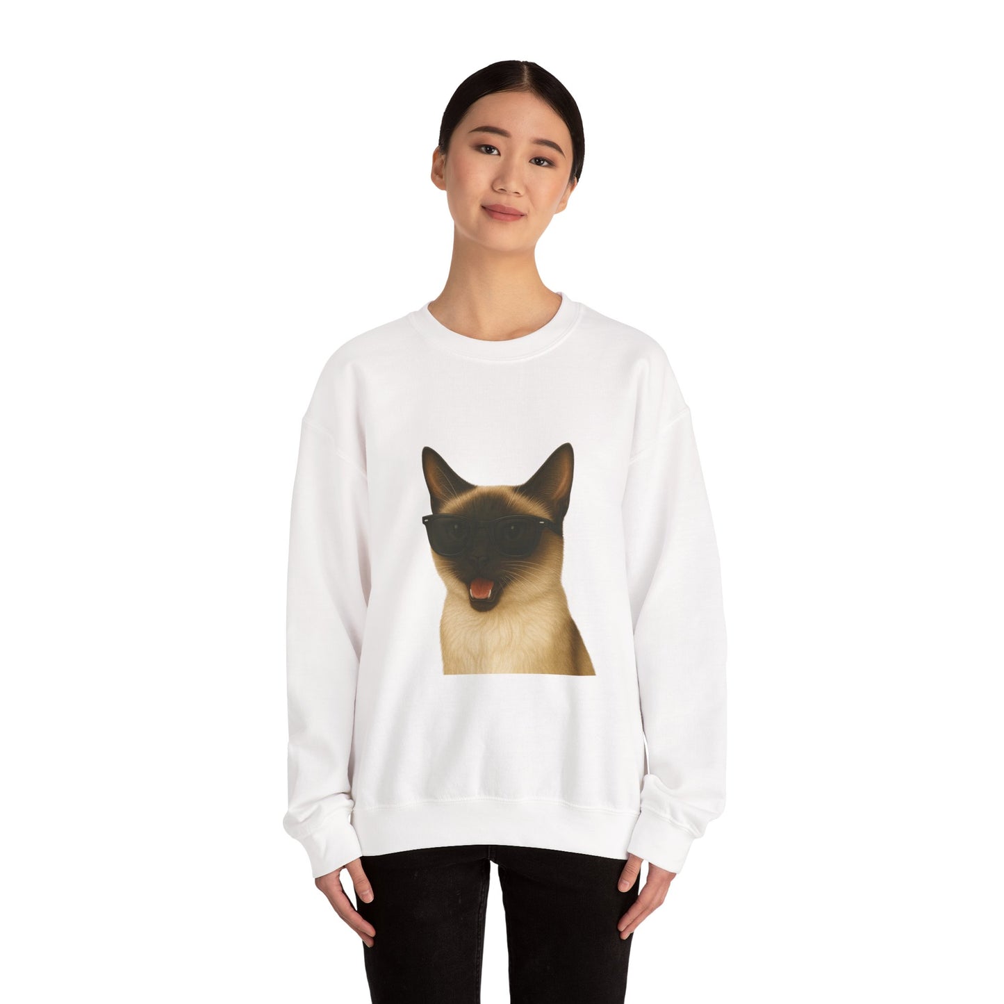 Siamese Cat Wearing Sunglasses - Adult Crewneck Sweatshirt