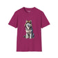 Husky Wearing A Fur Trappers hat- Adult T-Shirt - Too Cute Pets