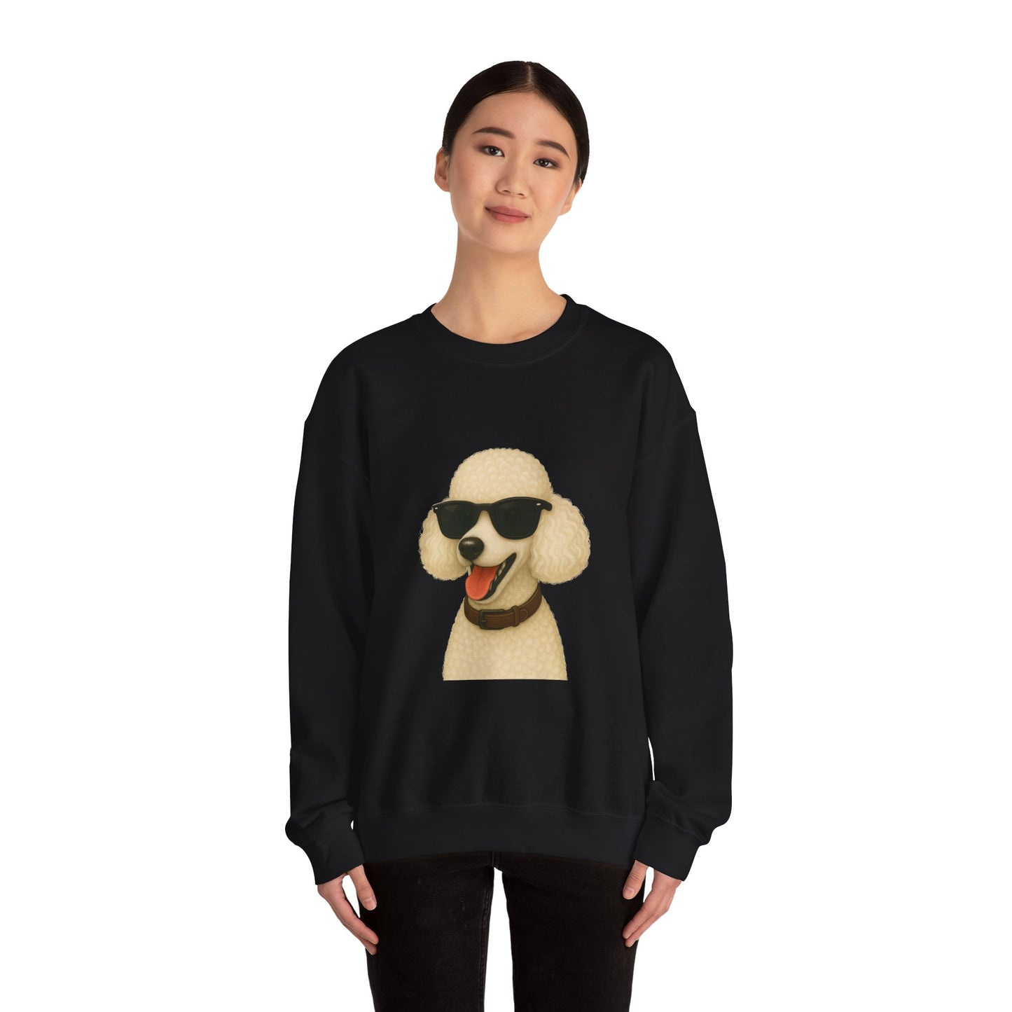 White Poodle Wearing Sunglasses - Adult Crewneck Sweatshirt