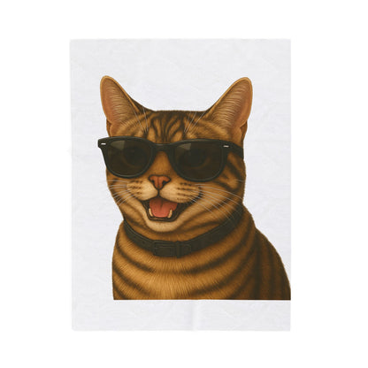 Tabby Cat Wearing Sunglasses - Sherpa Blanket