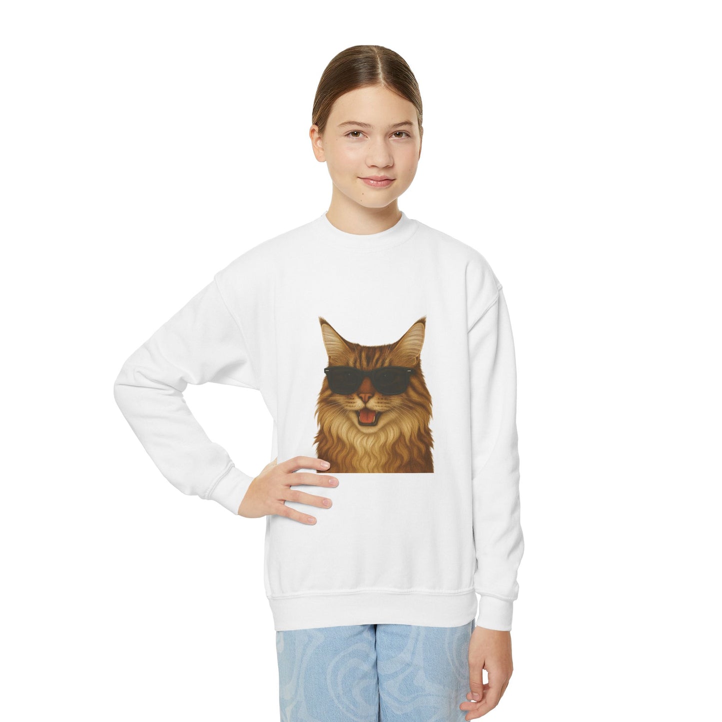 Maine Coon Cat Wearing Sunglasses - Youth Sweatshirt