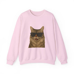 Siberian Cat Wearing Sunglasses - Adult Crewneck Sweatshirt