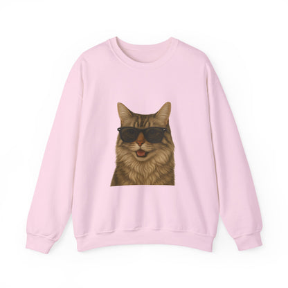 Siberian Cat Wearing Sunglasses - Adult Crewneck Sweatshirt