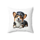 Corgi Wearing a Conductor's Hat - Throw Pillow