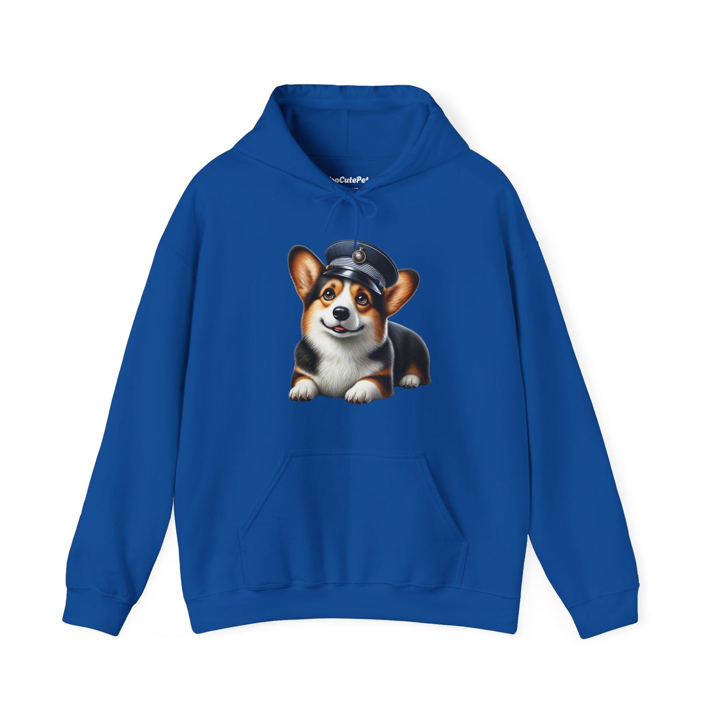 Cute Corgi Wearing A Train Conductors Hat - Adult Hoodie - Too Cute Pets