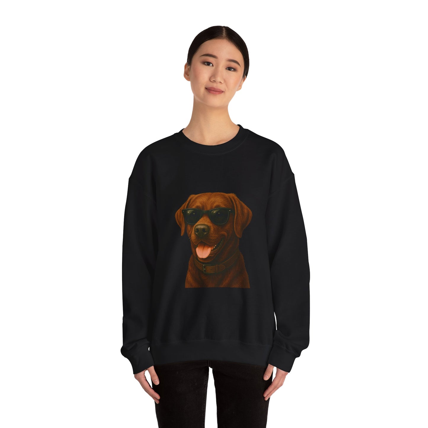 Brown Labrador Retriever Wearing Sunglasses - Adult Crewneck Sweatshirt