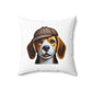 Beagle Wearing a Deerstalker Hat - Throw Pillow