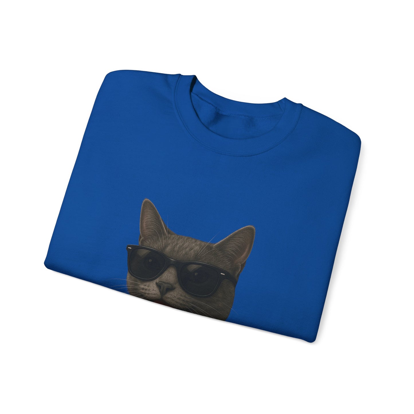 Gray Cat Wearing Sunglasses - Adult Crewneck Sweatshirt