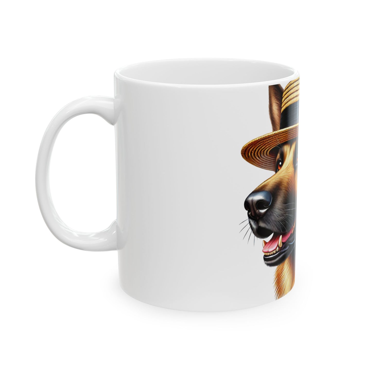 German Shepherd Wearing a Boater Hat - Ceramic Mug
